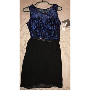 Blue and Black Dress. Lace top.